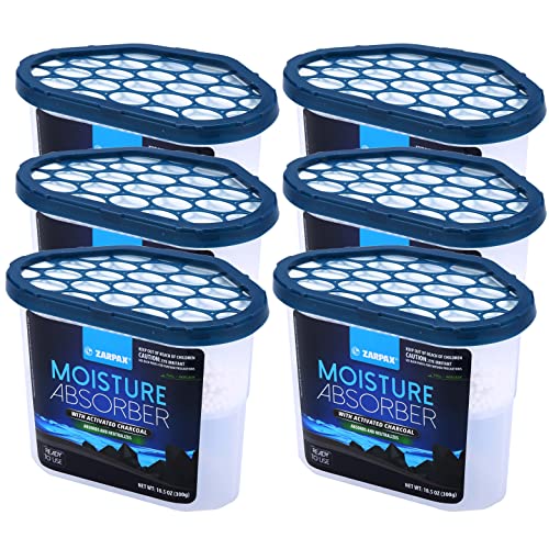 ZARPAX Moisture Absorber Activated Charcoal 105 oz300g Removes Moisture Damp Humidity Odors Odor Absorber Moisture Trap for Bathroom Closet Kitchen Small Spaces Set of 6